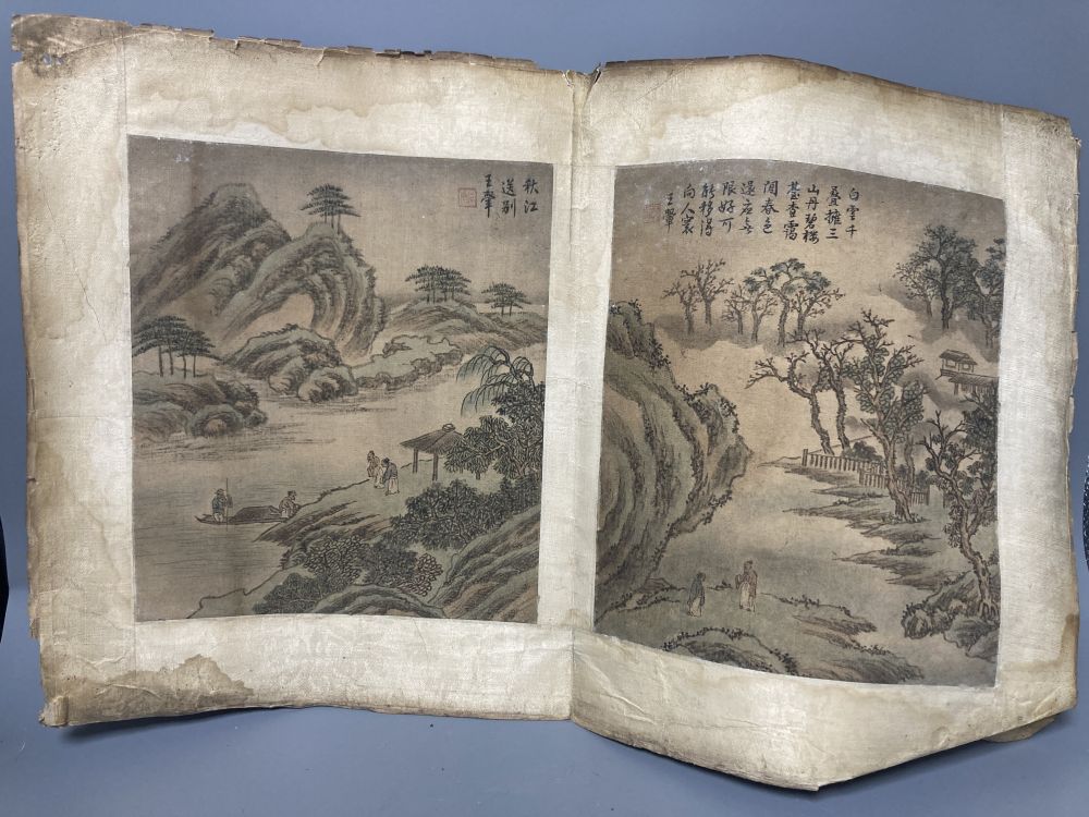 A pair of Chinese paintings on silk, Qing dynasty, each 26 x 22.5cm